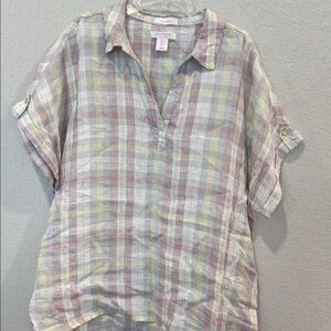 Isaac Mizrahi Pastel Plaid Linen Shirt